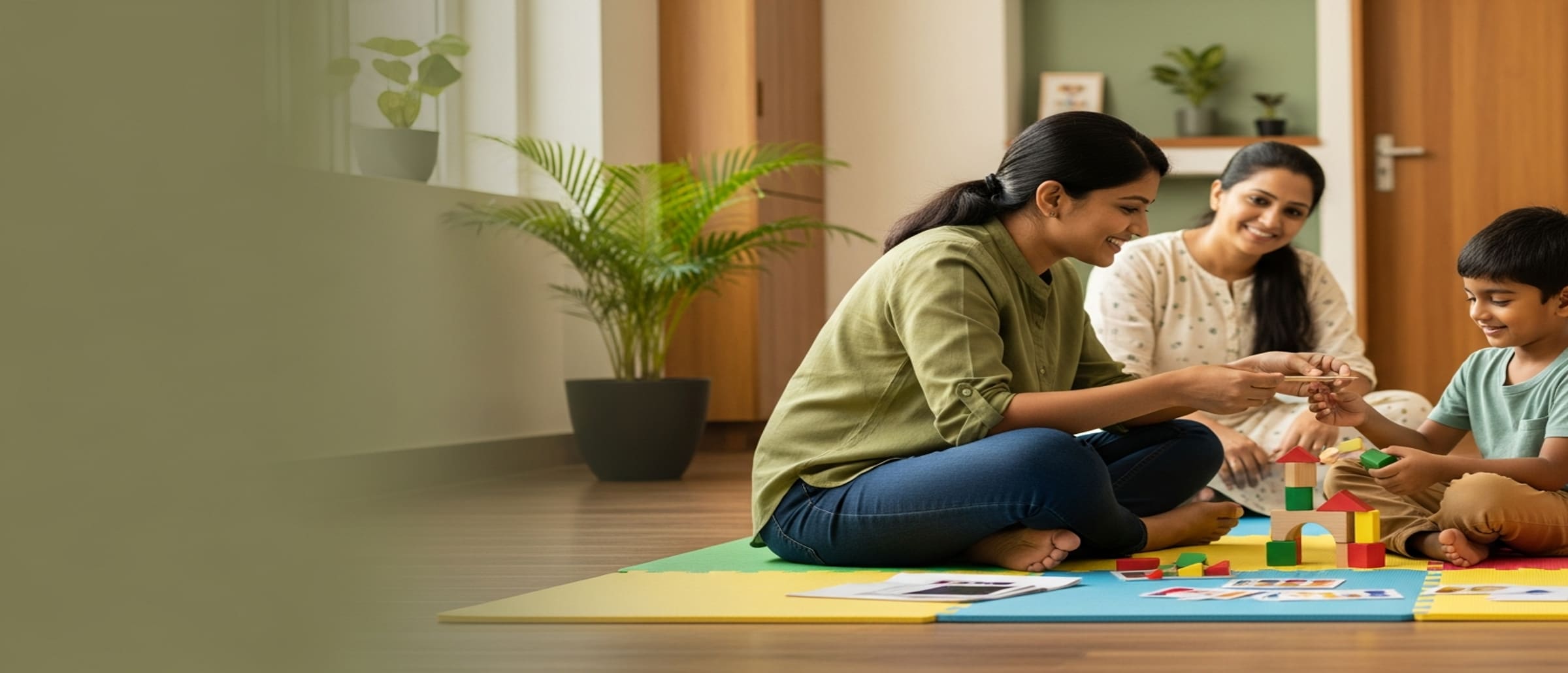 A child psychologist engaging a young child in play therapy